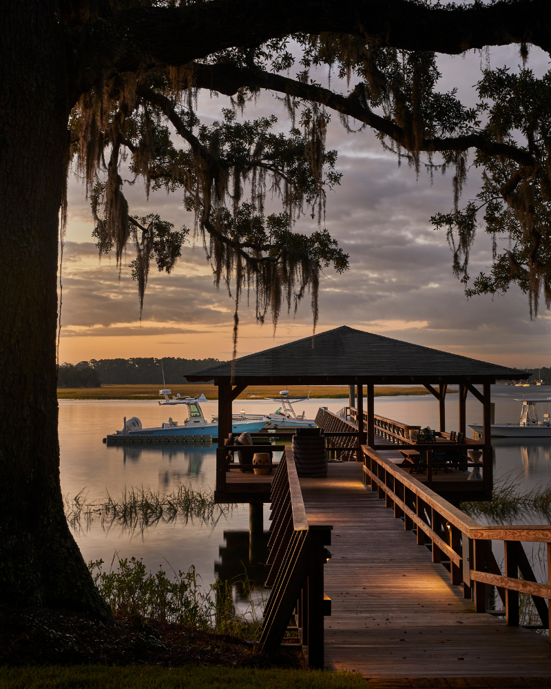 sunset over isle of hope private dock