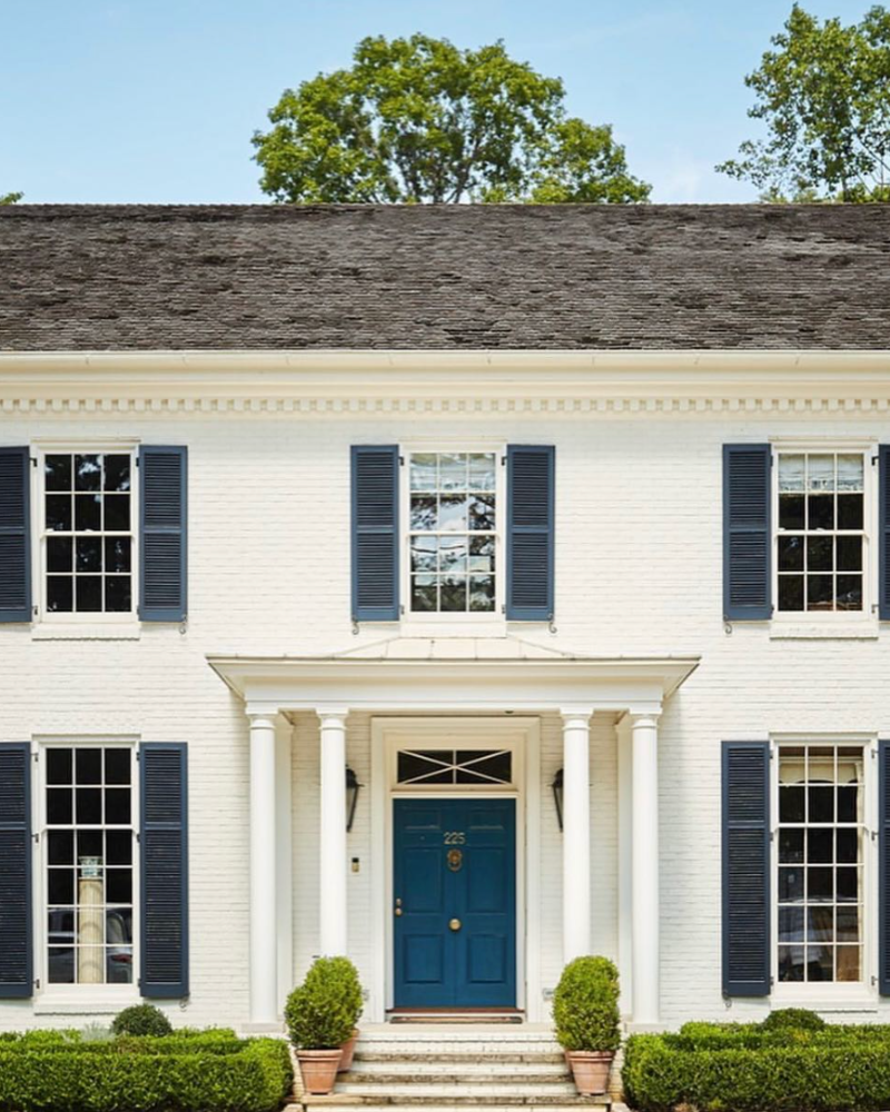 traditional home with BM Cloud White, Polo Blue, Blue Danube exterior