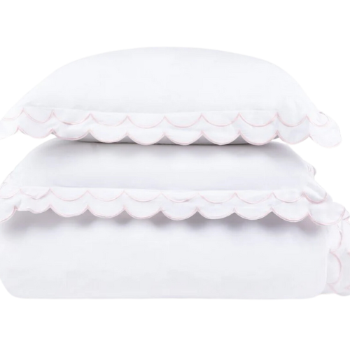 duvet, scalloped, pink bedding