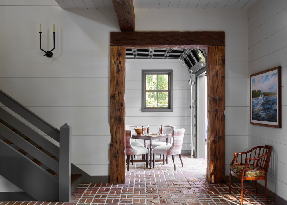 traditional isle of hope savannah georgia area home with brick floors and exposed beams