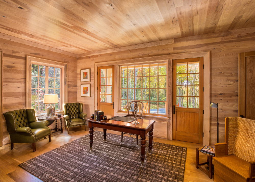 andrew roby north carolina mountain house office with exposed wood