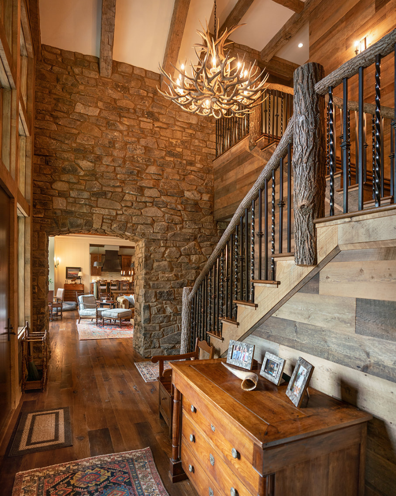 andrew roby north carolina mountain house entryway with natural materials
