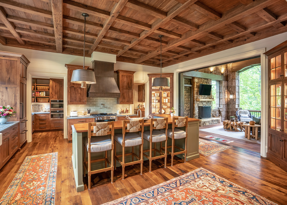 north carolina moutain house kitchen with exposed woodwork