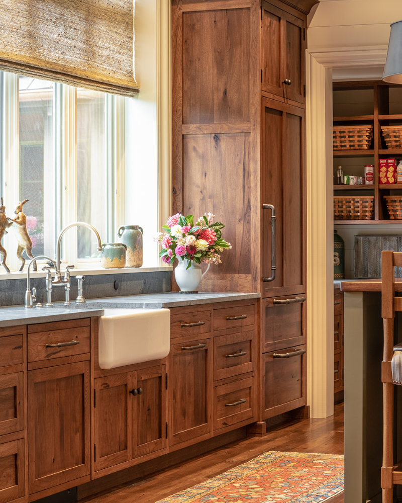 north carolina moutain house kitchen with exposed woodwork