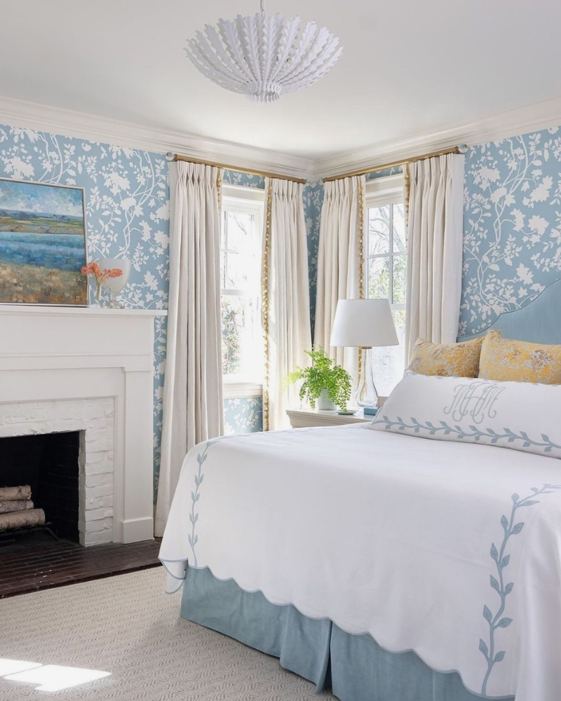 visual comfort Hampton Medium Chandelier in white in a primary bedroom