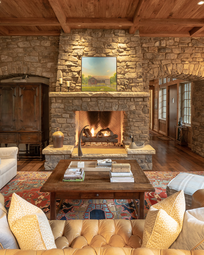 andrew roby north carolina mountain house living room with natural materials
