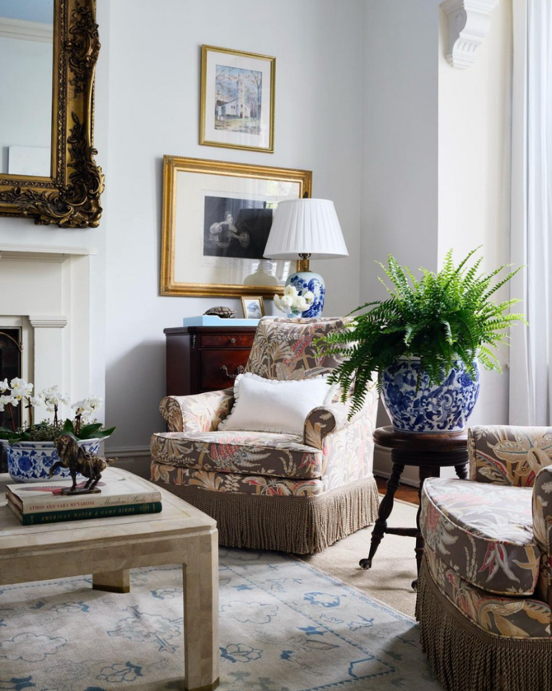 classic living room in richmond va with layered rugs